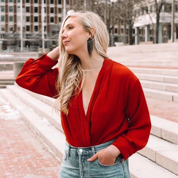 Brick Red Free People Plunge Bodysuit - Picture 2 of 8